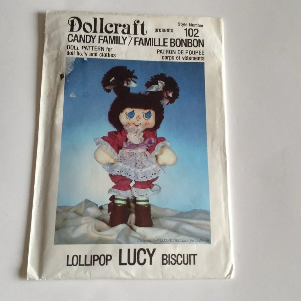 Vintage 1982 Dollcraft Sewing Pattern Candy Family Lollipop Lucy Rag Doll Uncut